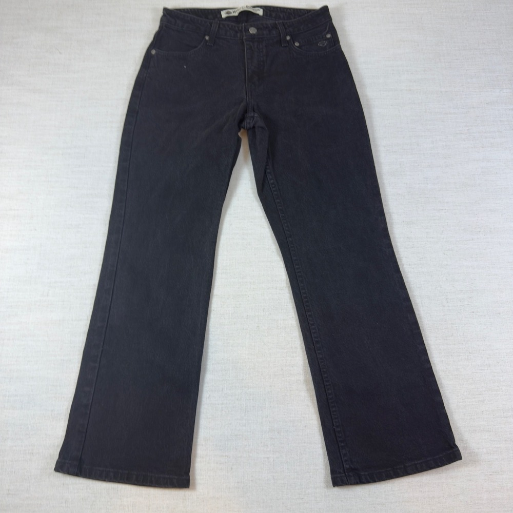 Harley-Davidson Womens Faded Black Boot Cut Denim Jeans Embroidered Logo 8P